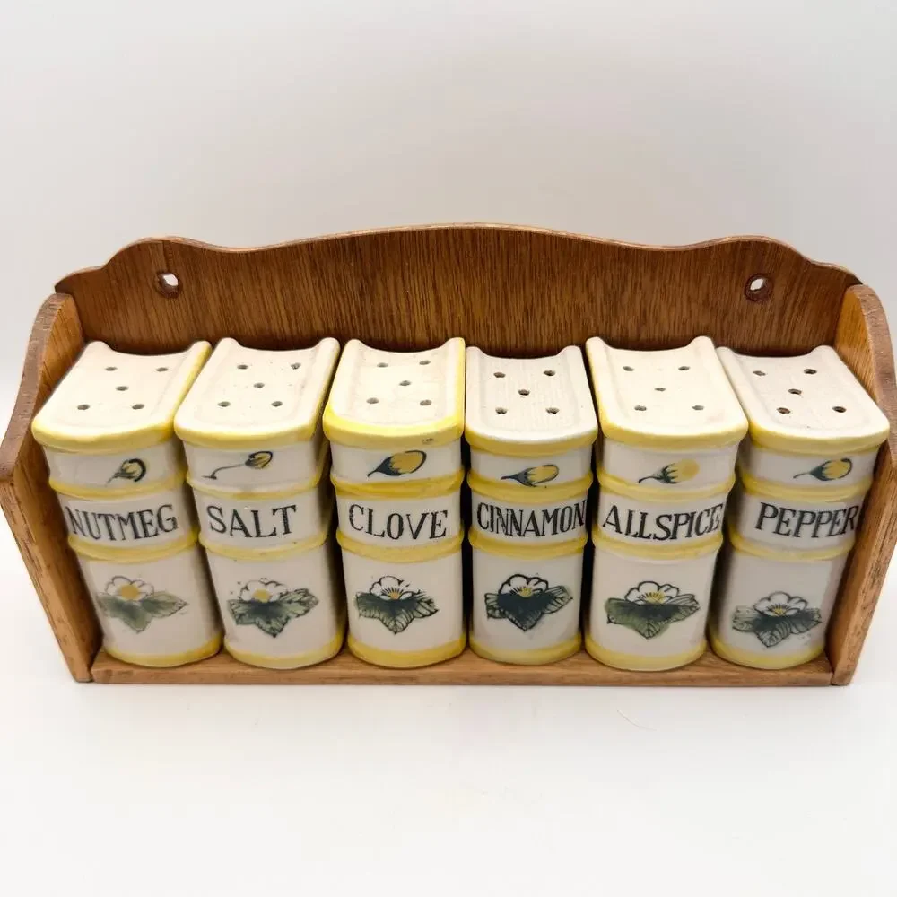Vintage Nasco Handpainted Spice Rack Library Yellow Cream Ceramic Books 1950s